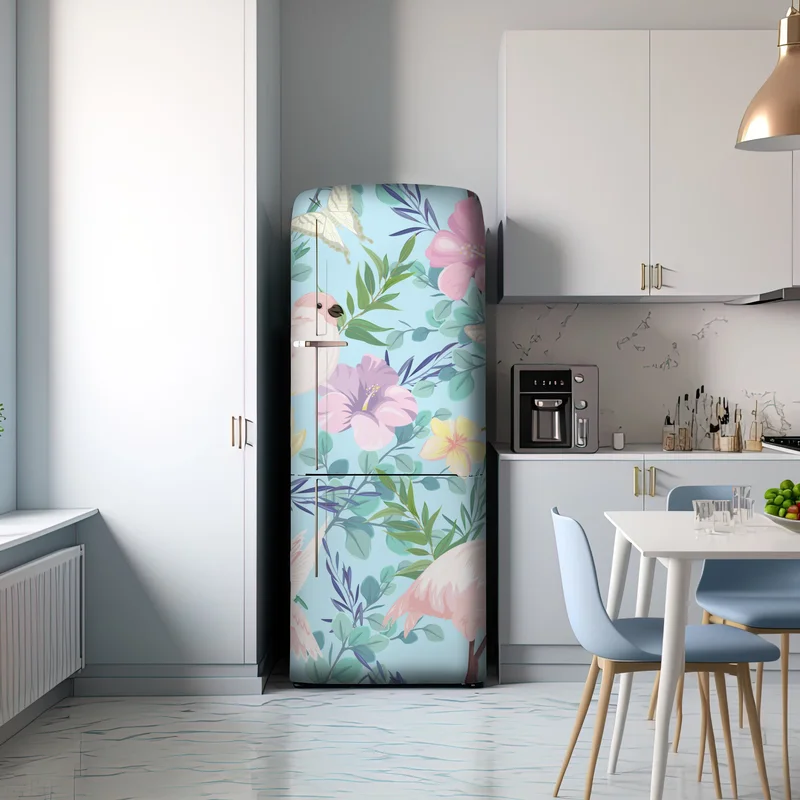 Kühlschrankaufkleber pastell tropisches vögel- und blumenmuster