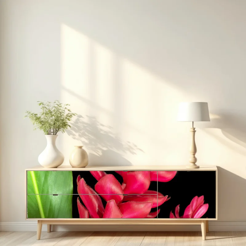 Repositionierbarer Aufkleber leuchtende zier-ingwer-blüte auf schwarzem hintergrund Repositionierbarer Aufkleber leuchtende zier-ingwer-blüte auf schwarzem hintergrund