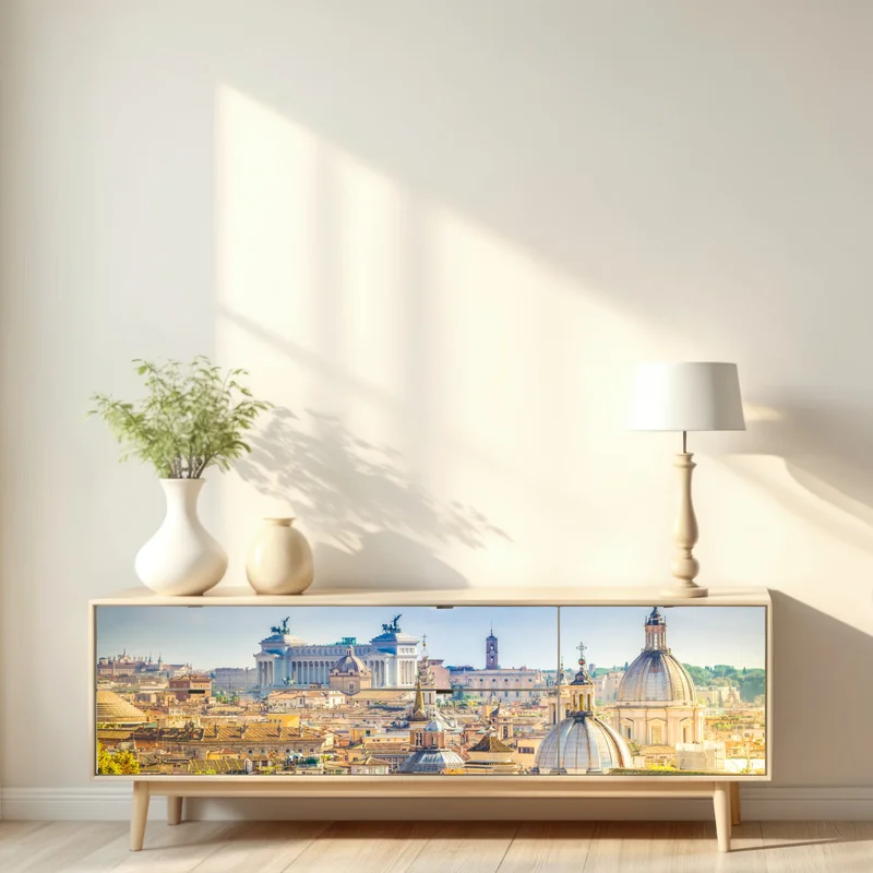 Repositionierbarer Aufkleber sonnige skyline von Rom mit kuppeln