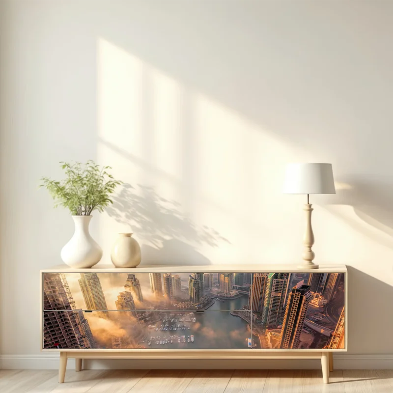 Repositionierbarer Aufkleber Dubai marina sonnenuntergang