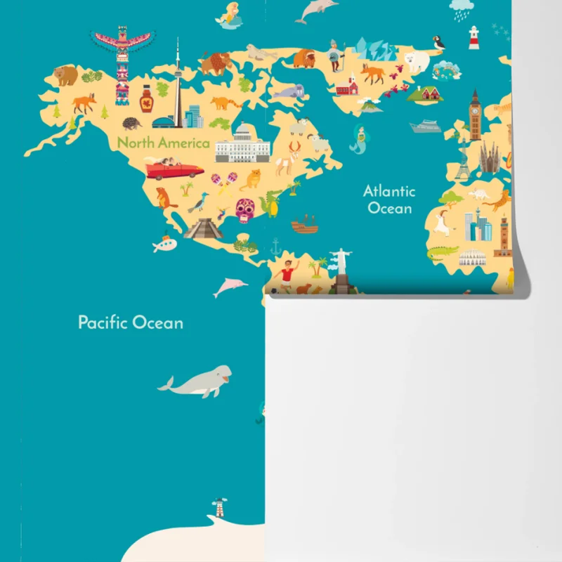 Fototapete bunte illustrierte weltkarte für kinder Fototapete bunte illustrierte weltkarte für kinder