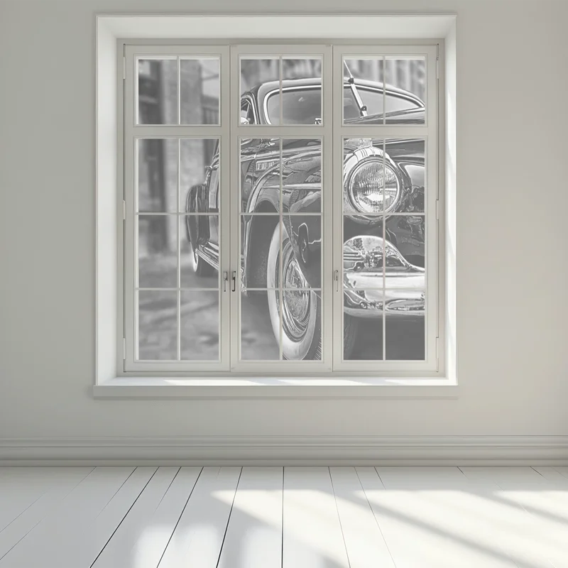 Fensteraufkleber vintage klassisches auto auf kopfsteinpflaster Fensteraufkleber vintage klassisches auto auf kopfsteinpflaster