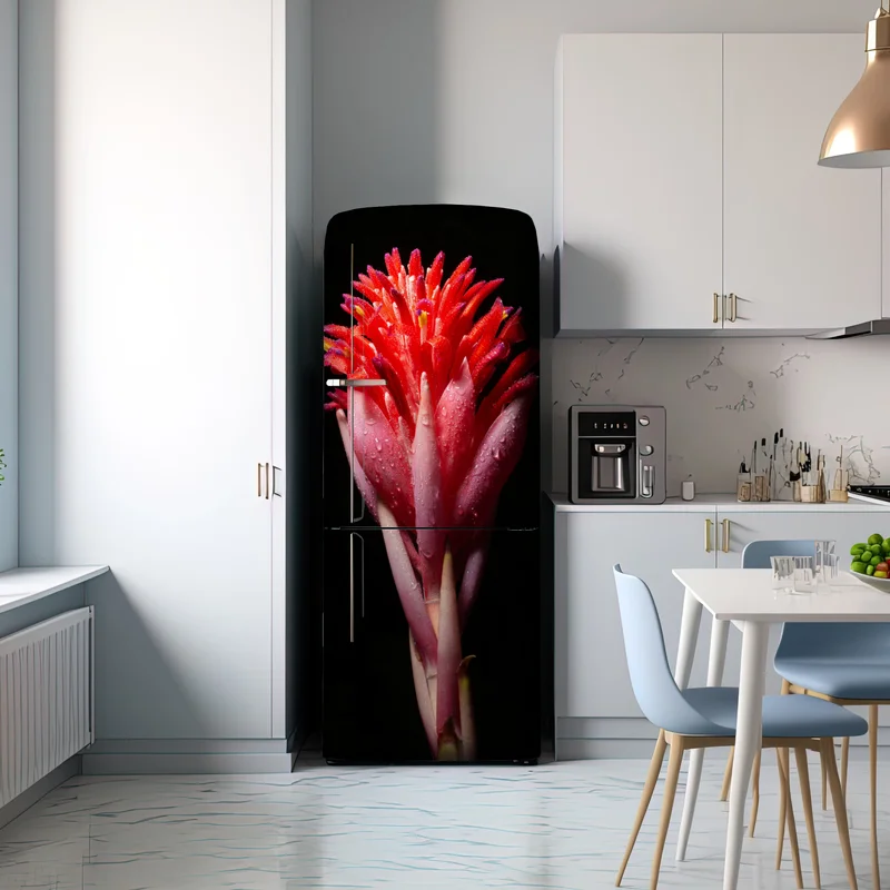 Kühlschrankaufkleber leuchtende rosa blüte vor schwarzem hintergrund