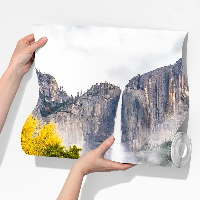 Fototapete herbstlicher steg zum wasserfall Fototapete herbstlicher steg zum wasserfall