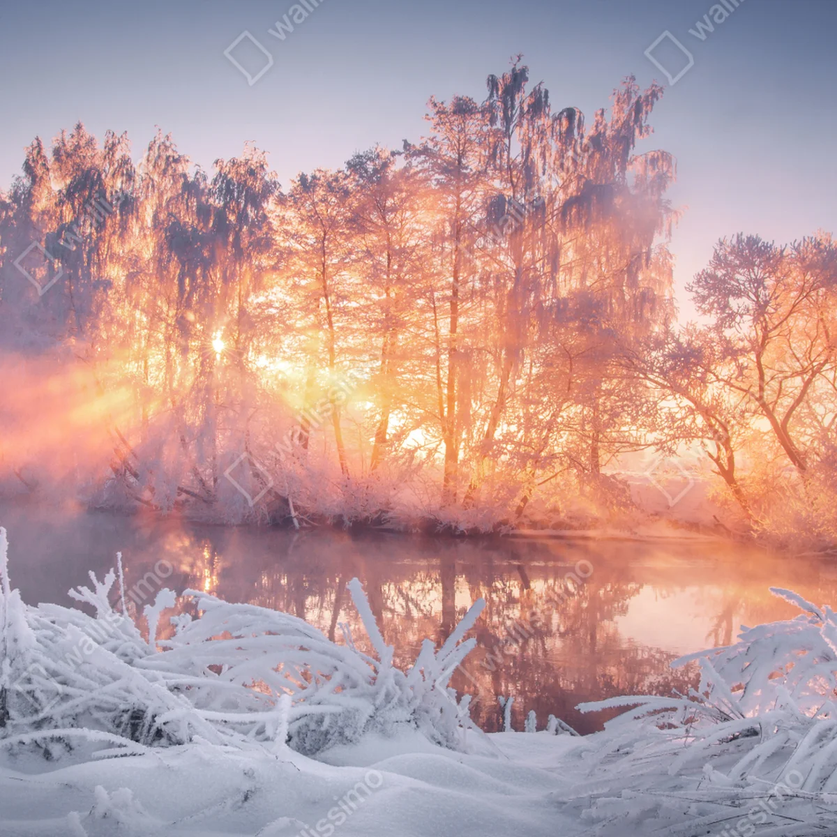 Tischaufkleber und Schreibtischaufkleber winterlicher sonnenaufgang über zugefrorenem fluss Tischaufkleber und Schreibtischaufkleber winterlicher sonnenaufgang über zugefrorenem fluss