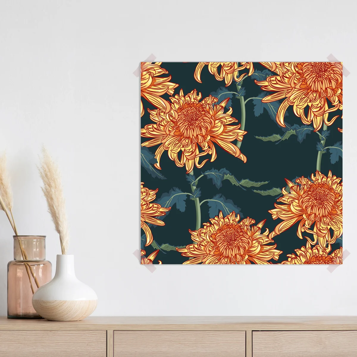 Poster goldene chrysantheme botanisches muster Poster goldene chrysantheme botanisches muster