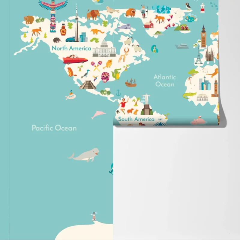 Fototapete bunte illustrierte weltkarte für kinder Fototapete bunte illustrierte weltkarte für kinder