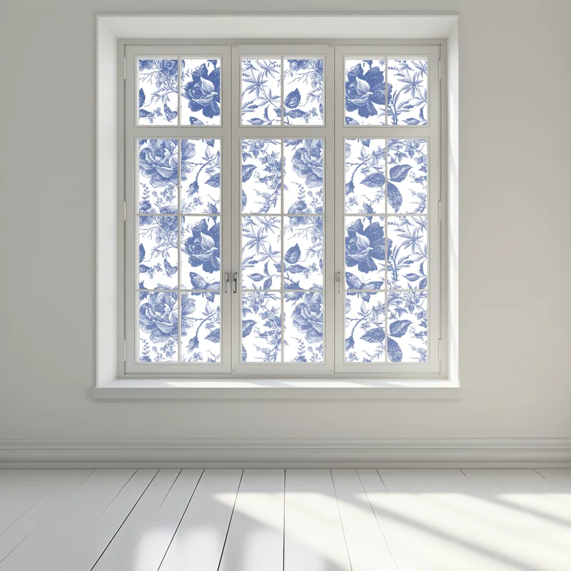 Fensteraufkleber blaues blumen toile-muster