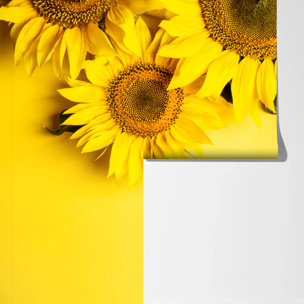 Fototapete leuchtender sonnenblumenstrauß auf gelbem hintergrund Fototapete leuchtender sonnenblumenstrauß auf gelbem hintergrund