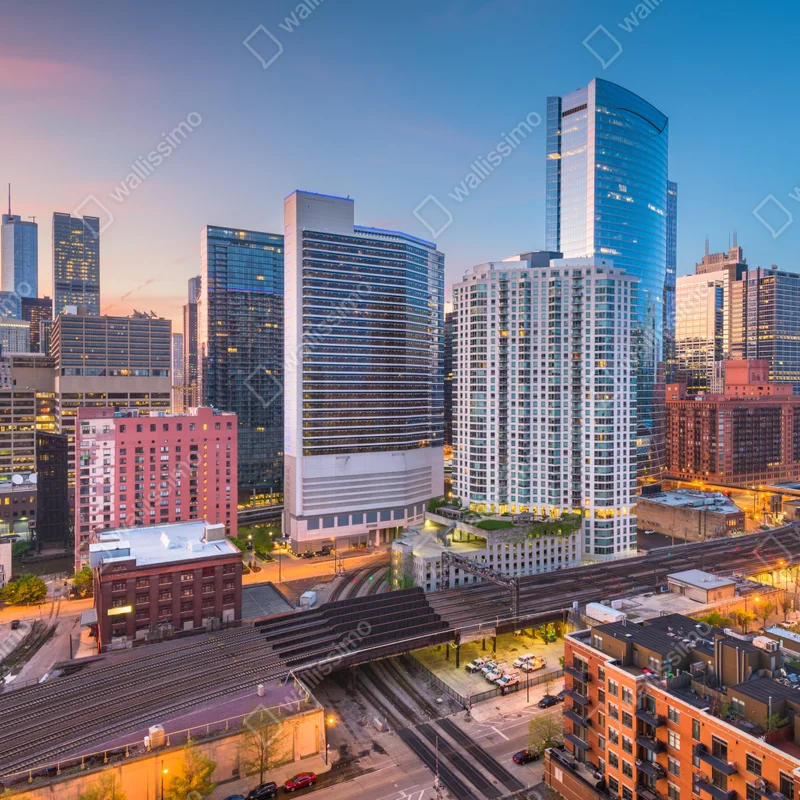 Laptop-Aufkleber Chicago skyline bei dämmerung Laptop-Aufkleber Chicago skyline bei dämmerung