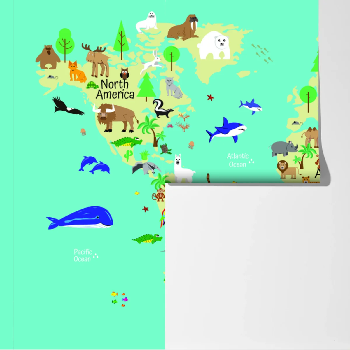 Fototapete weltkarte der tierwelt für kinder Fototapete weltkarte der tierwelt für kinder