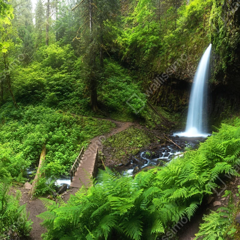 Fototapete üppiger waldwasserfall panorama Fototapete üppiger waldwasserfall panorama