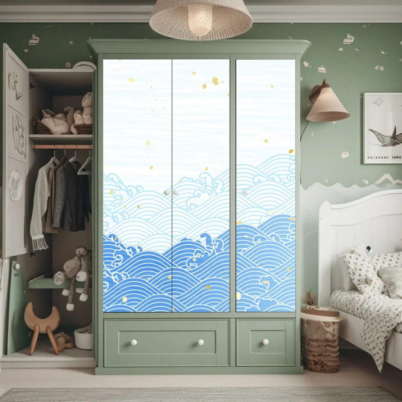 Schrankaufkleber ruhige blaue wellen mit goldakzenten Schrankaufkleber ruhige blaue wellen mit goldakzenten