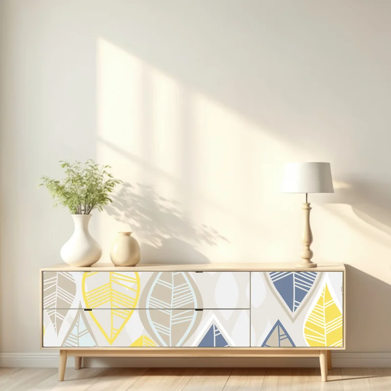 Repositionierbarer Aufkleber skandinavisches blättermuster in sanften neutralen tönen