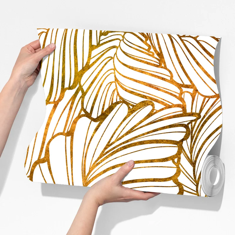 Fototapeta złote liście w stylu line art Fototapeta złote liście w stylu line art