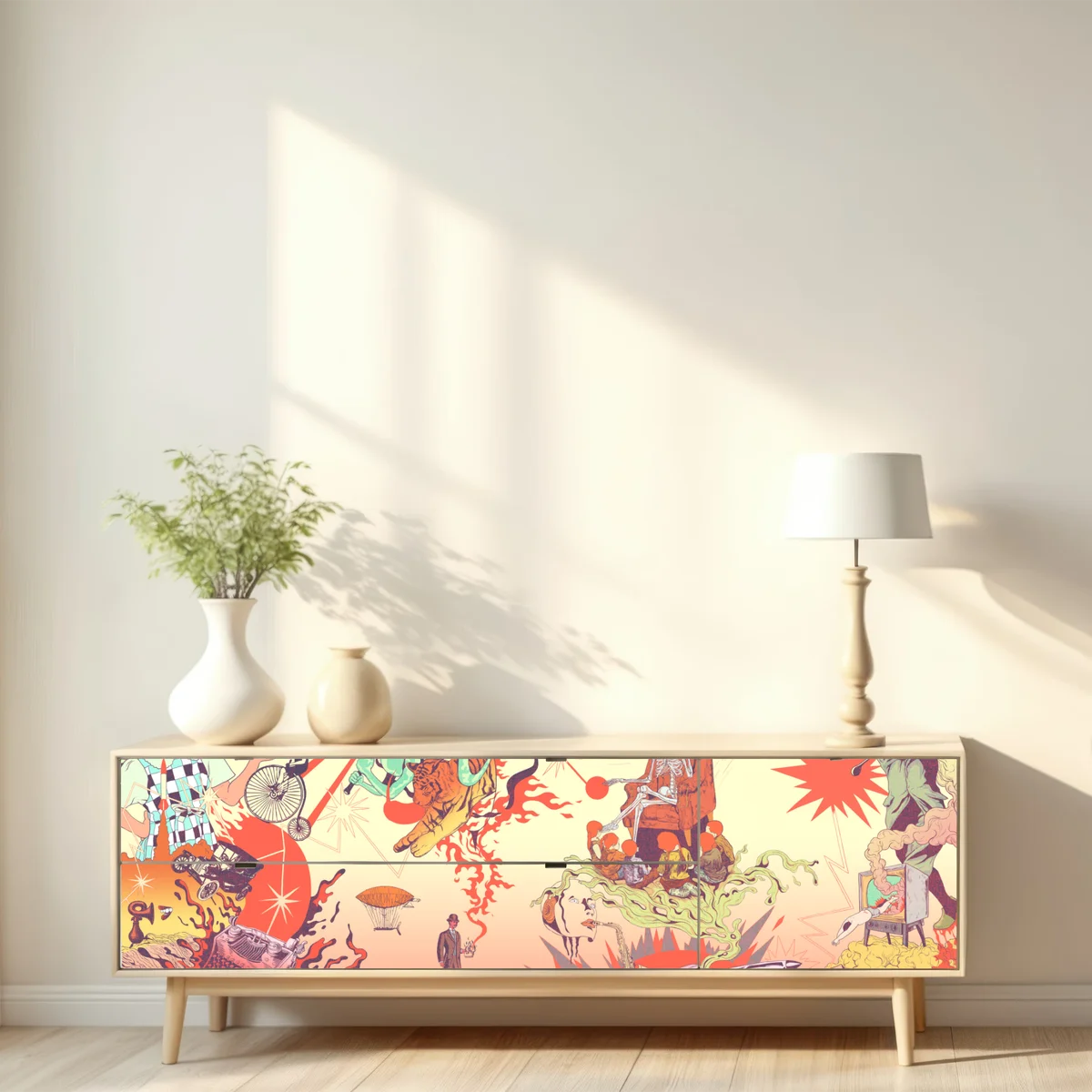 Repositionierbarer Aufkleber surreale retro-collage: traumhafte symbole und erinnerungen Repositionierbarer Aufkleber surreale retro-collage: traumhafte symbole und erinnerungen