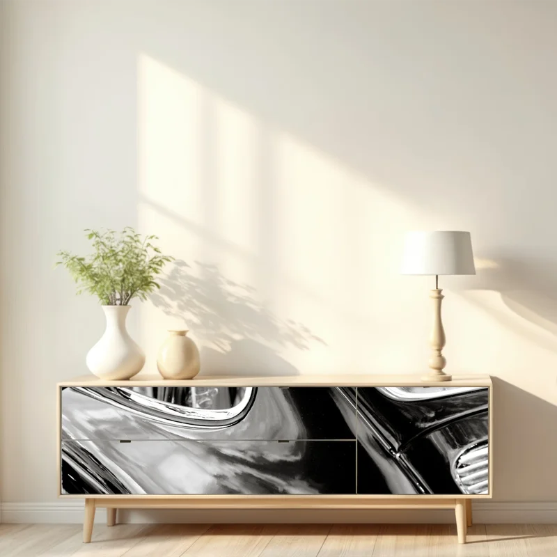 Repositionierbarer Aufkleber oldtimer rückansicht detail in schwarzweiß