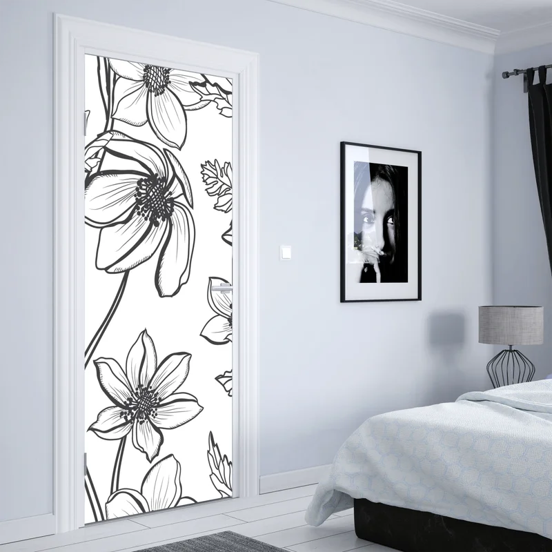 Türaufkleber botanische linienzeichnung mit blumen Türaufkleber botanische linienzeichnung mit blumen