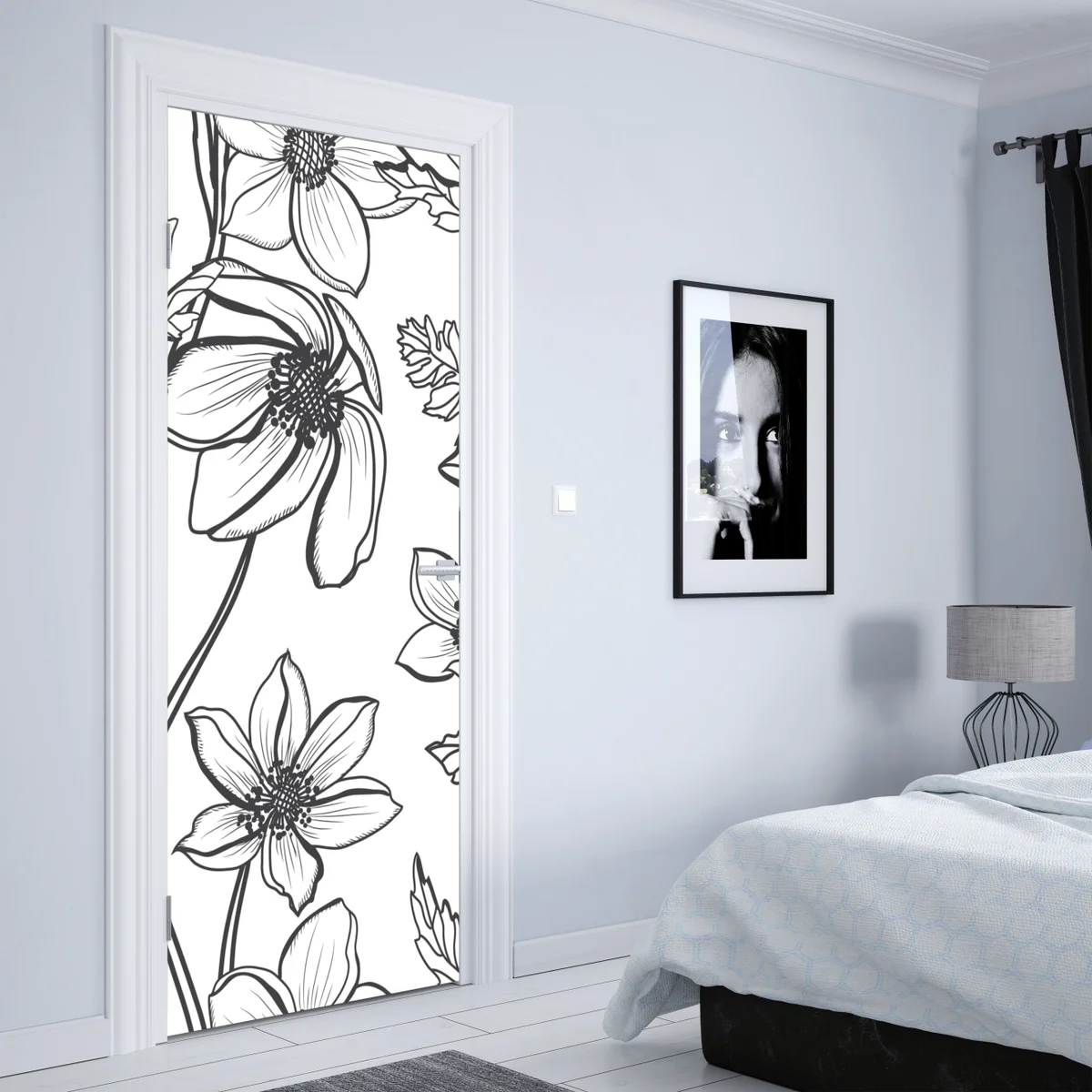 Türaufkleber botanische linienzeichnung mit blumen Türaufkleber botanische linienzeichnung mit blumen