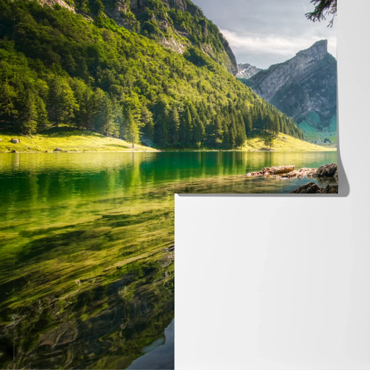 Fototapeta spokojne górskie jezioro z odbiciami lasu Fototapeta spokojne górskie jezioro z odbiciami lasu