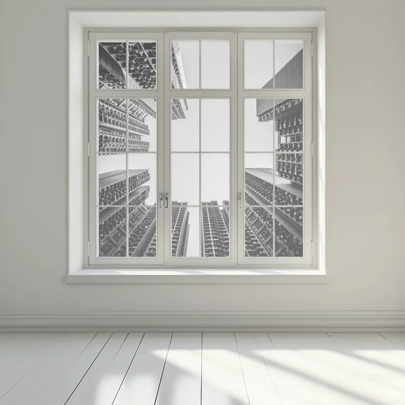 Fensteraufkleber städtische perspektive hochhäuser