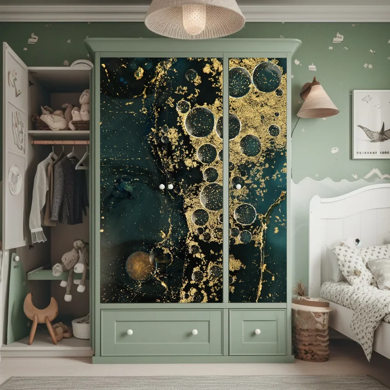 Schrankaufkleber türkis-gold abstrakte marmorierte textur