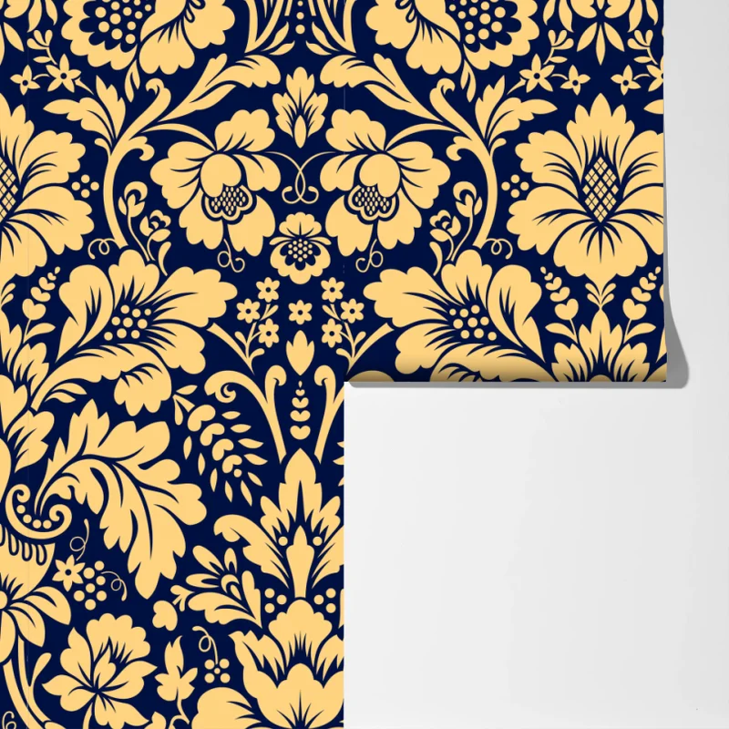 Fototapete dunkelblau-beiges damastmuster Fototapete dunkelblau-beiges damastmuster