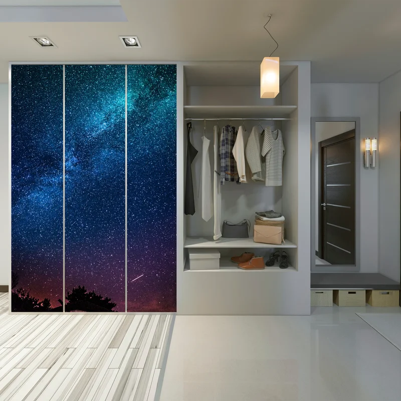 Schrankaufkleber tiefblauer nachthimmel mit milchstraße und sternschnuppe