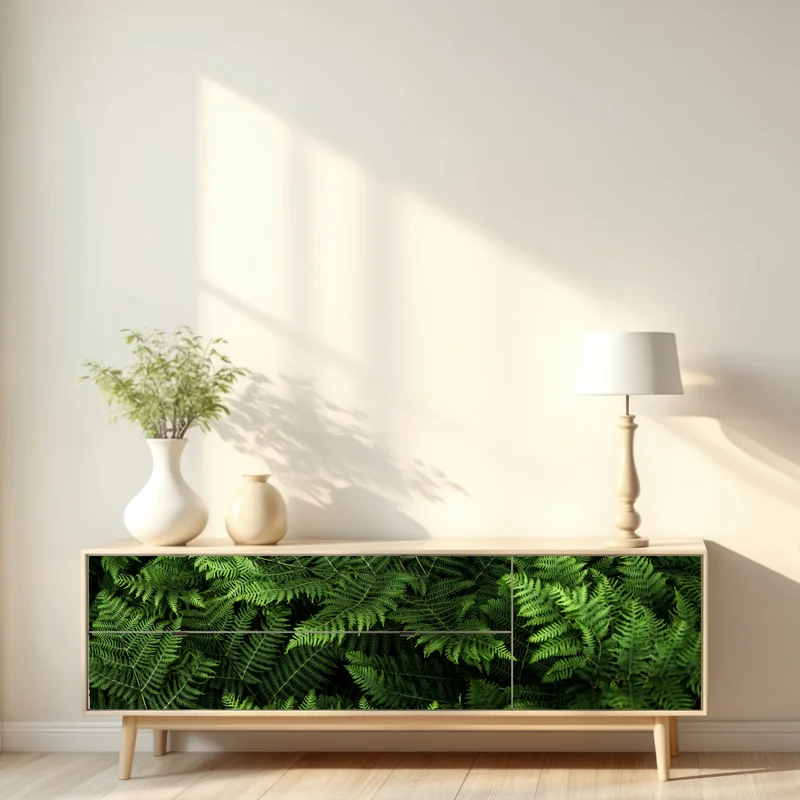 Repositionierbarer Aufkleber üppiges grünes farnlaub