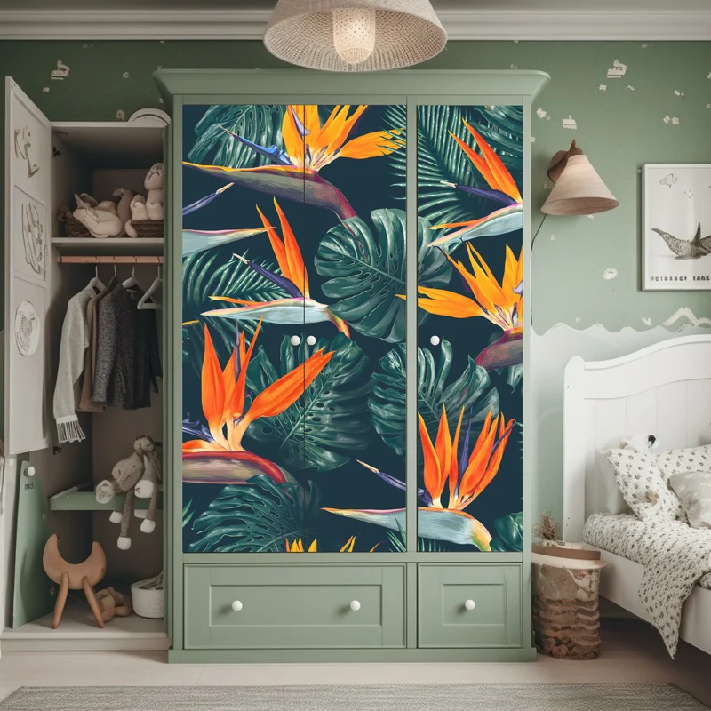 Schrankaufkleber tropisches muster mit strelitzie