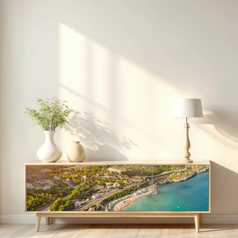 Repositionierbarer Aufkleber türkise küstenlandschaft aus der vogelperspektive