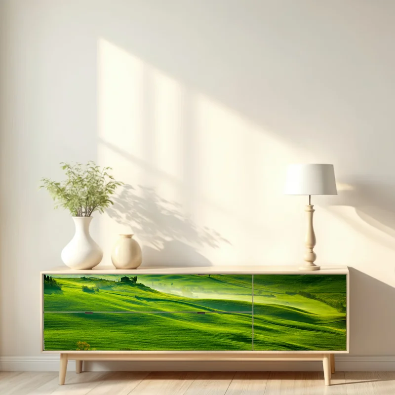 Repositionierbarer Aufkleber sonnige sanft hügelnde landschaft der Toskana