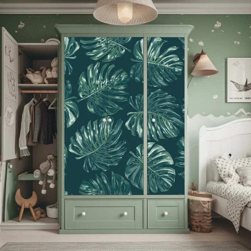 Schrankaufkleber tropisches monstera-blattmuster Schrankaufkleber tropisches monstera-blattmuster