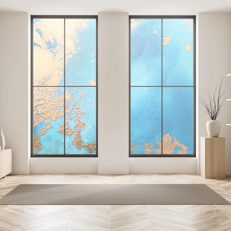 Fensteraufkleber blau-gold abstrakte ozeantextur Fensteraufkleber blau-gold abstrakte ozeantextur