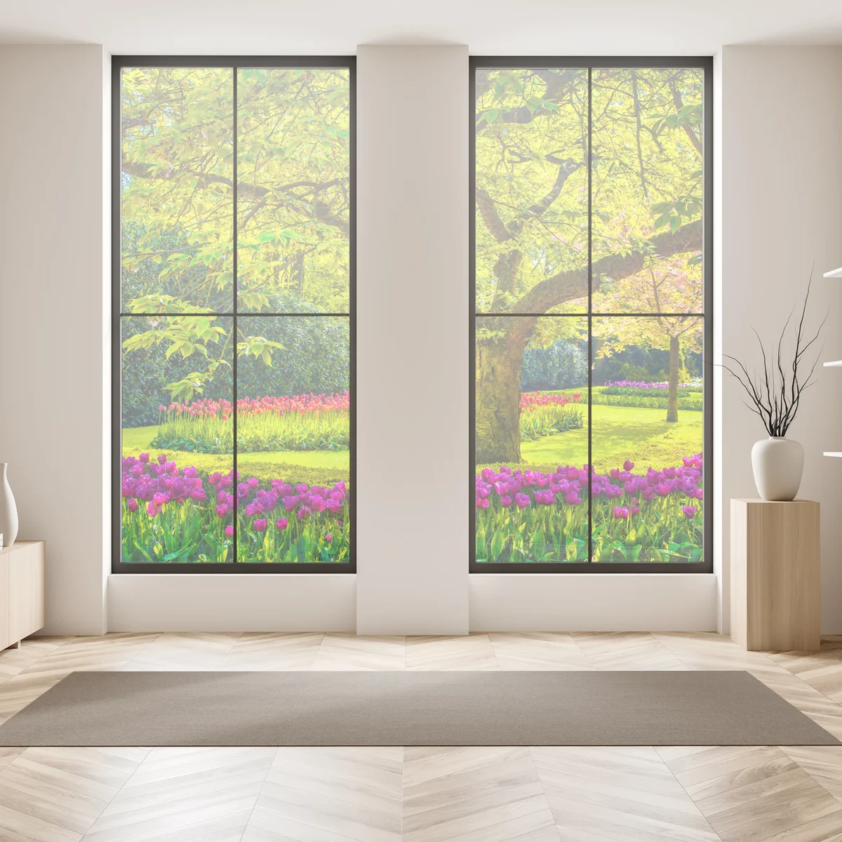 Fensteraufkleber bunter tulpengarten in Keukenhof Fensteraufkleber bunter tulpengarten in Keukenhof