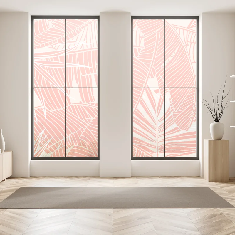 Fensteraufkleber korallenfarbenes tropisches blattmuster