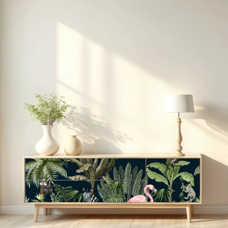 Repositionierbarer Aufkleber tropische dschungel-wildtierszene Repositionierbarer Aufkleber tropische dschungel-wildtierszene