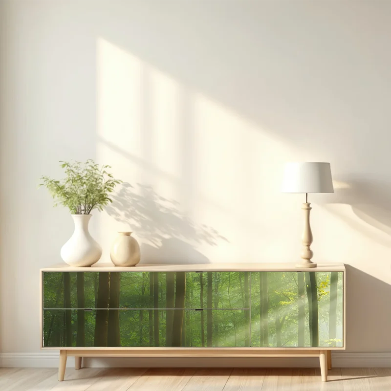 Repositionierbarer Aufkleber sonniger morgenwald Repositionierbarer Aufkleber sonniger morgenwald