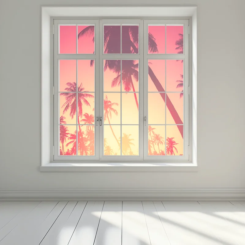 Fensteraufkleber tropischer sonnenuntergang mit palmen