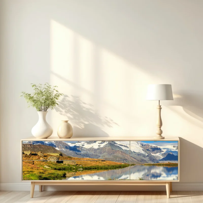 Repositionierbarer Aufkleber majestätischer Matterhorn-spiegel im alpensee Repositionierbarer Aufkleber majestätischer Matterhorn-spiegel im alpensee