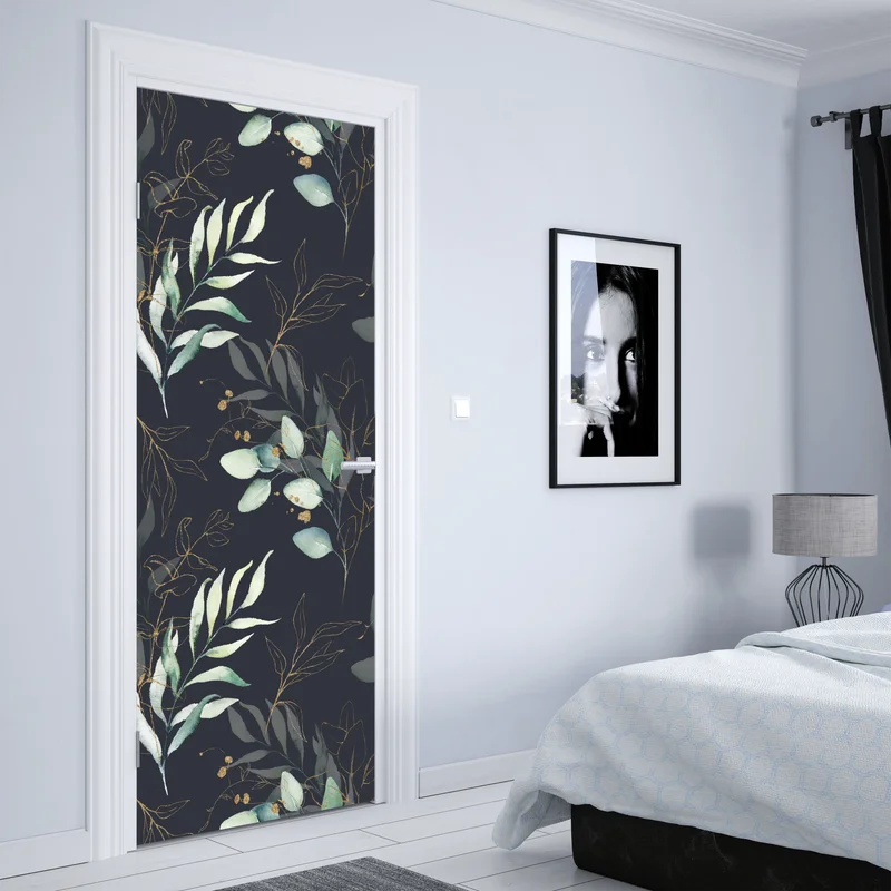 Türaufkleber aquarell eukalyptusblätter auf dunklem hintergrund