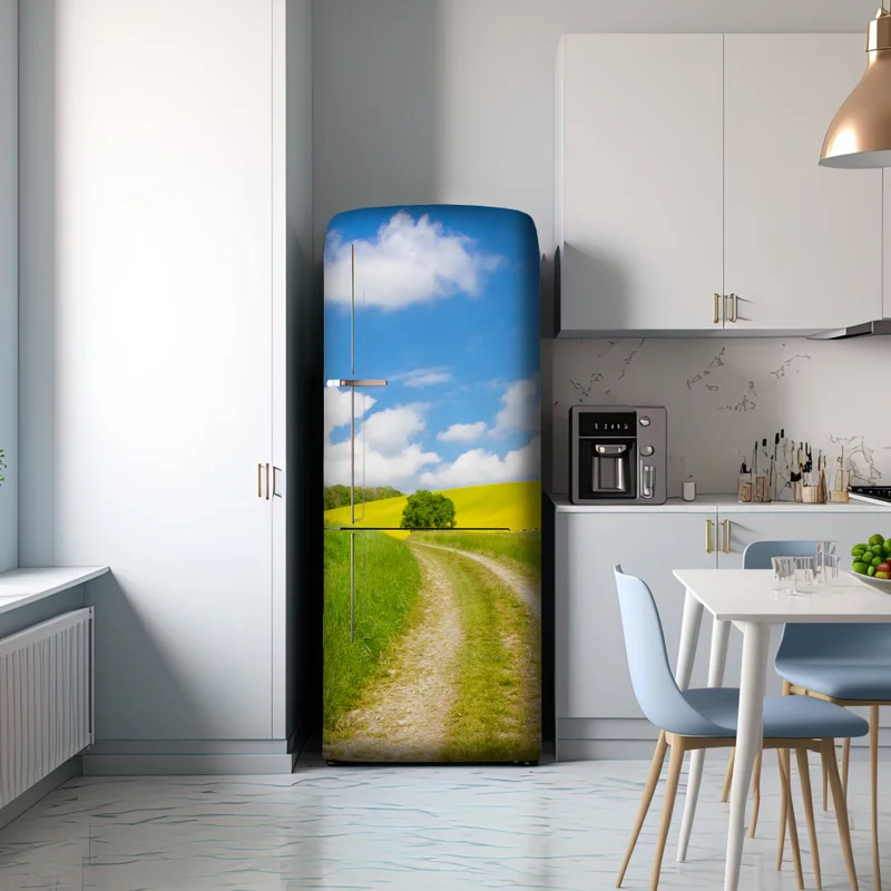 Kühlschrankaufkleber sonniger landeweg durch gelbe felder