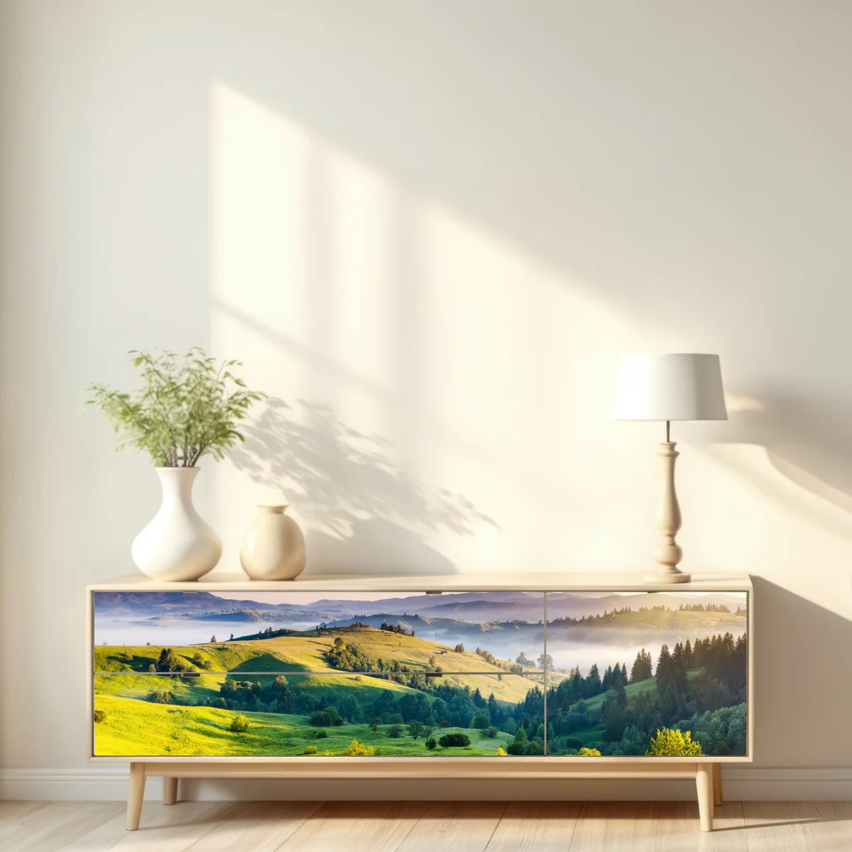 Repositionierbarer Aufkleber Sonnenuntergang in den Karpaten über sanften grünen Hügeln Repositionierbarer Aufkleber Sonnenuntergang in den Karpaten über sanften grünen Hügeln