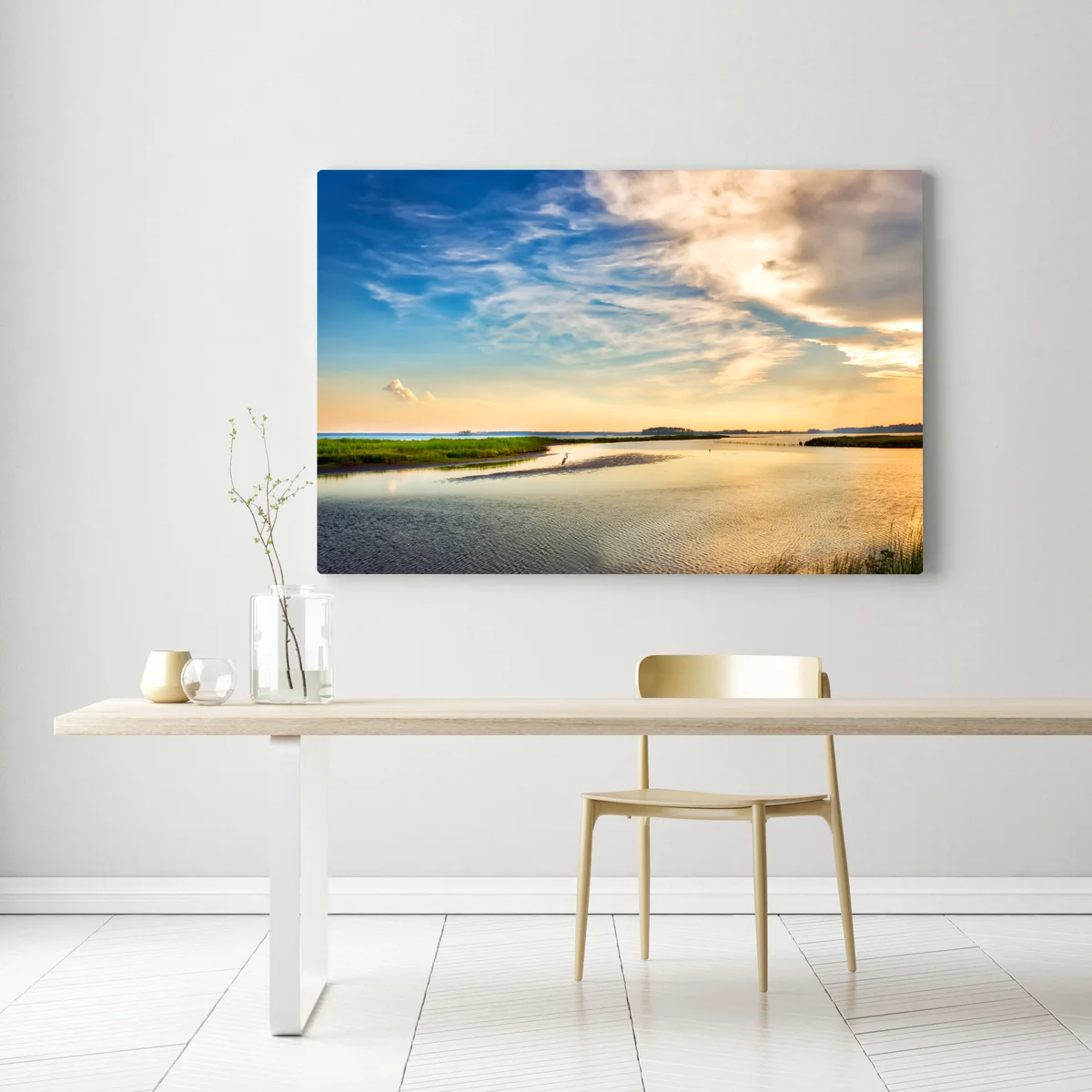 Leinwandbild graureiher in der Chesapeake-Bucht bei sonnenuntergang Leinwandbild graureiher in der Chesapeake-Bucht bei sonnenuntergang