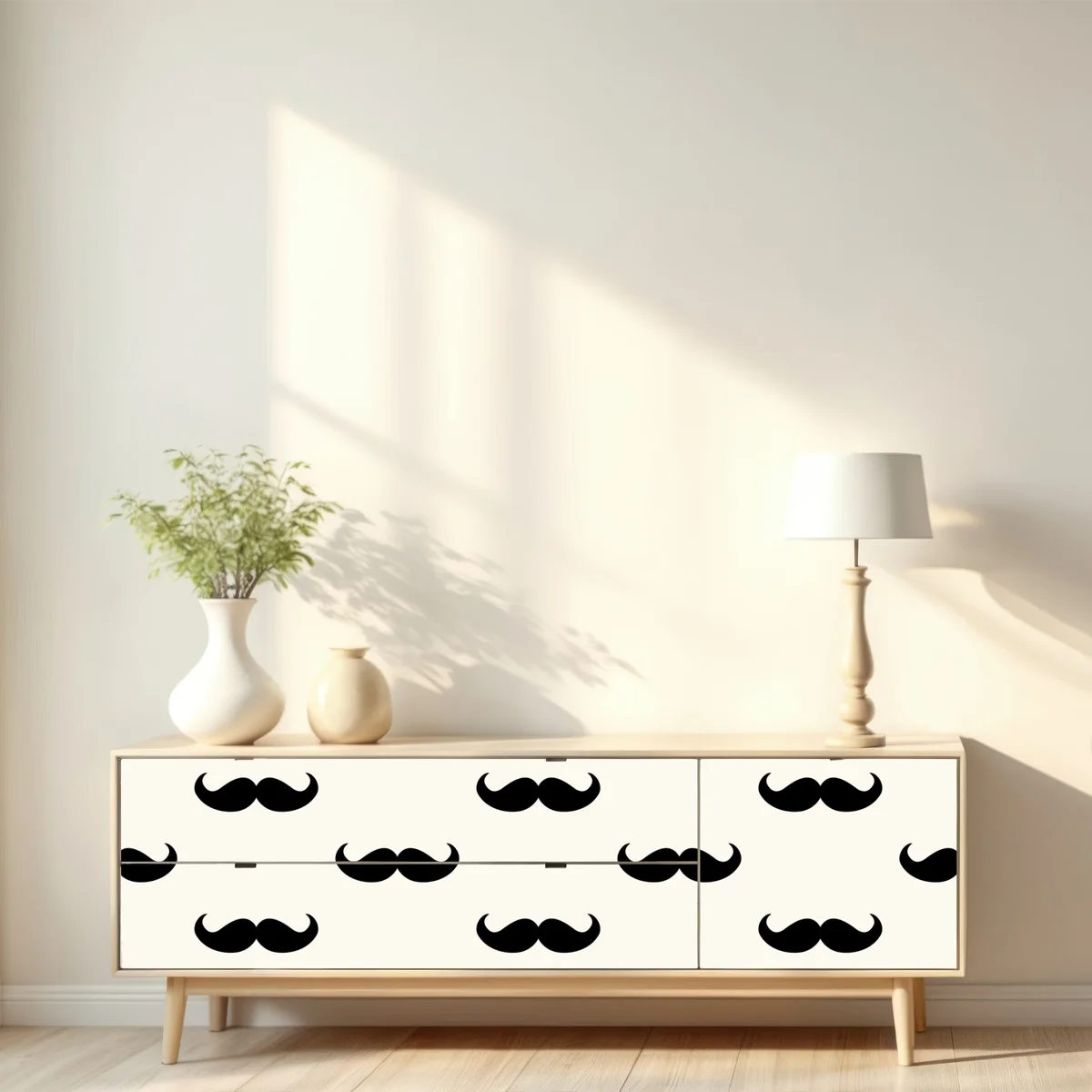 Repositionierbarer Aufkleber schwarzes schnurrbartmuster auf beigem hintergrund Repositionierbarer Aufkleber schwarzes schnurrbartmuster auf beigem hintergrund