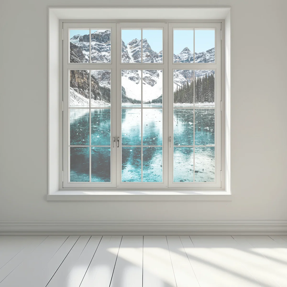Naklejka na okno lodowe turkusowe odbicie gór Naklejka na okno lodowe turkusowe odbicie gór