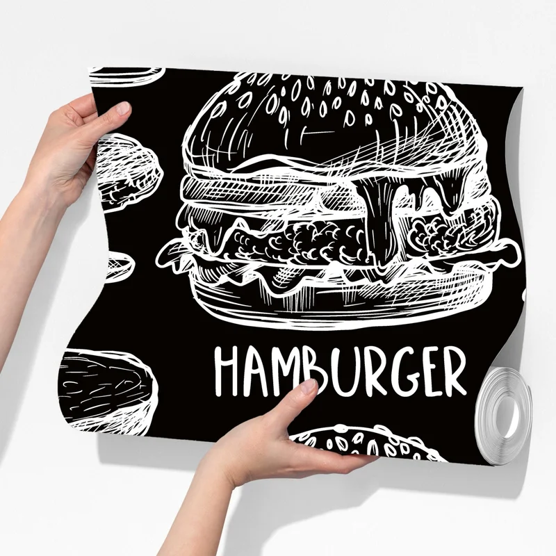 Fototapete handgezeichnetes burger-muster auf schwarzem hintergrund Fototapete handgezeichnetes burger-muster auf schwarzem hintergrund