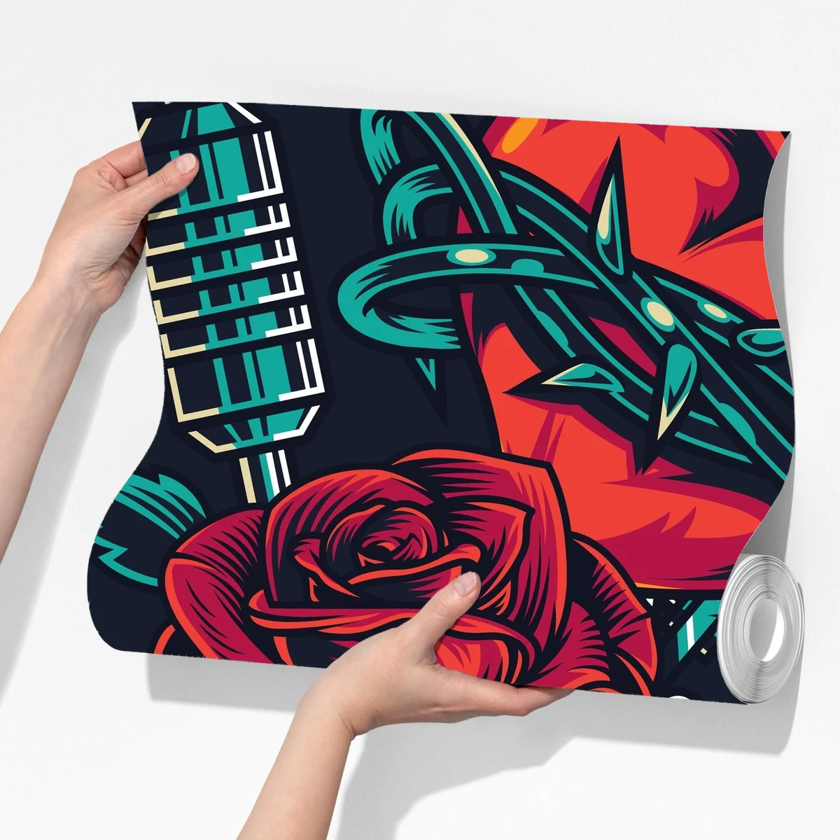 Fototapete kräftiges tätowierungsmuster mit rosen Fototapete kräftiges tätowierungsmuster mit rosen