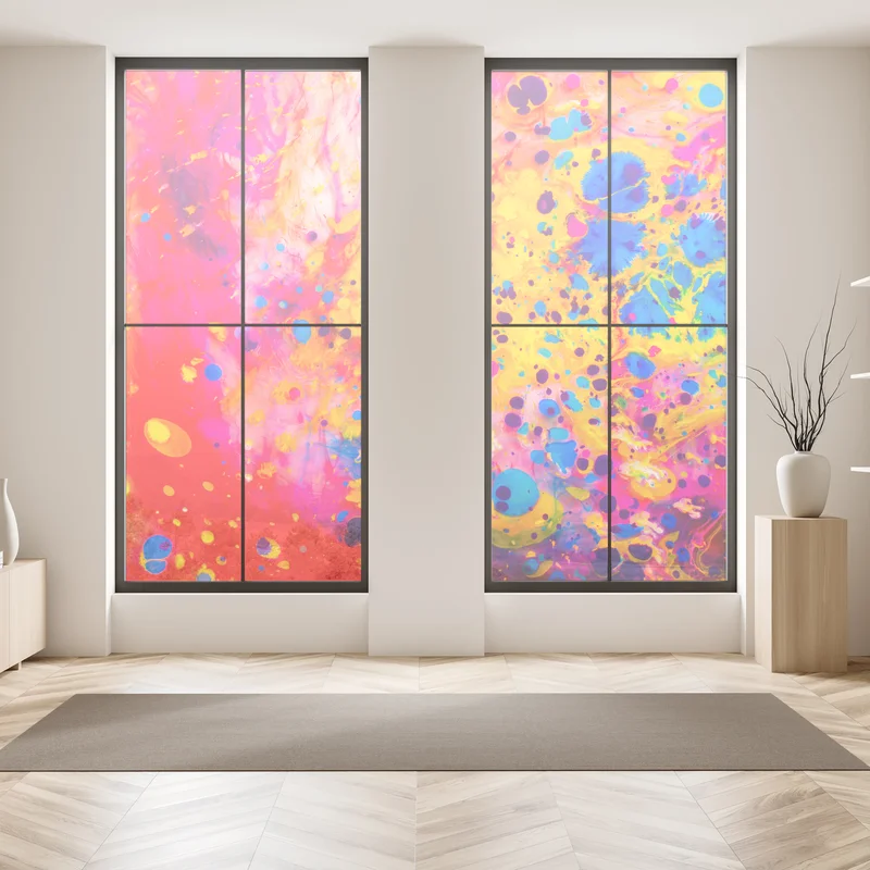 Naklejka na okno marmurkowanie ebru w żywych kolorach