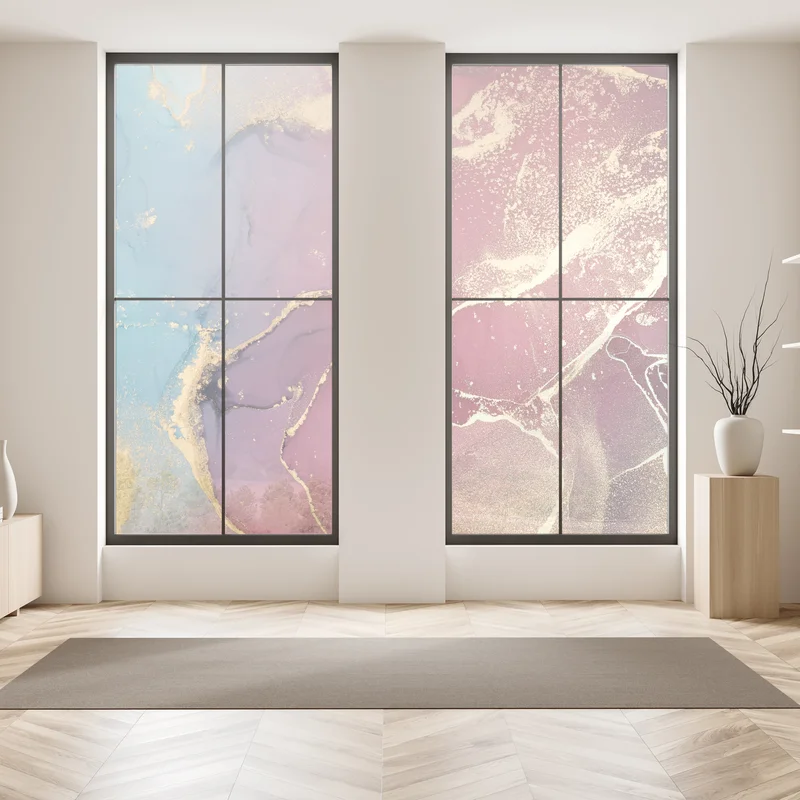 Naklejka na okno abstrakcyjne marmurowe tło w odcieniach turkusu i fioletu ze złotem